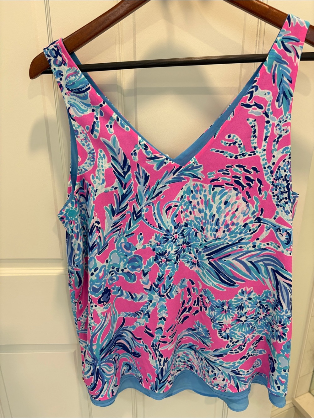 Lilly Pulitzer Pink, Blue & Aqua Floral Reversible V-Neck Camisole